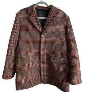 Zara Men's‎ Blazer L Brown Red Plaid Check Tailored Jacket Preppy Heritage